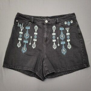 INC International Concepts Black Embroidered High Rise Denim Shorts Womens 16/33